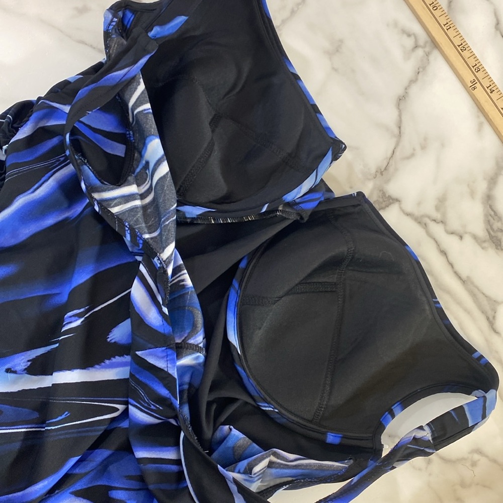 Miraclesuit One Piece Swimsuit Women Size 24W Blue Black Ruched Twist Front Wire - Picture 7 of 10